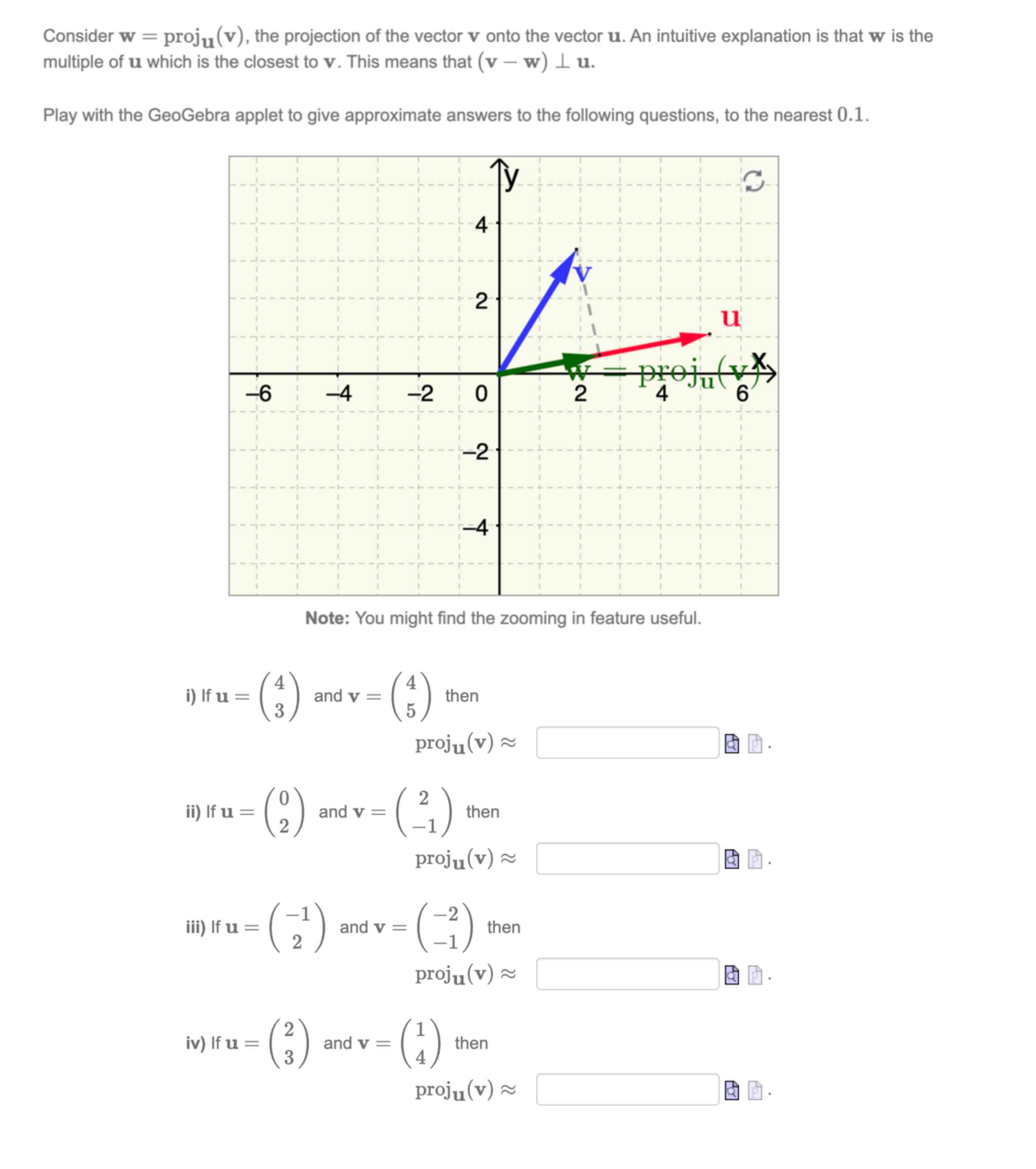 Solved Consider w=proju(v), ﻿the projection of the vector v | Chegg.com