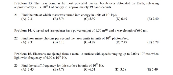 Solved Problem 13. The Tsar bomb is he most powerful nuclear | Chegg.com