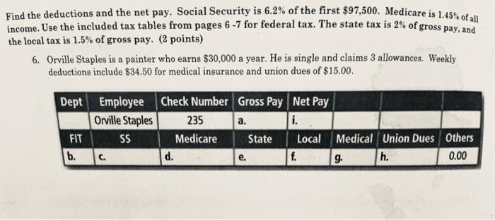 Solved Use the Social Security tax rate of 6.2% of the first | Chegg.com