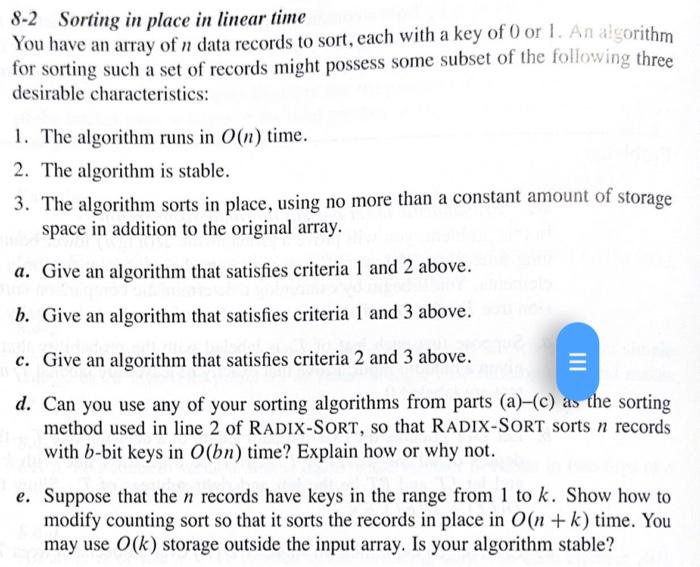 Solved 8-2 Sorting in place in linear time You have an array | Chegg.com