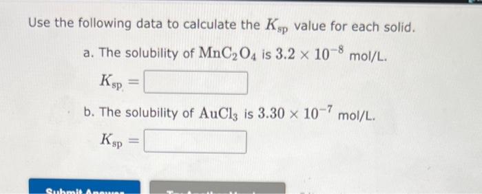 Solved Use the following data to calculate the Ksp value for | Chegg.com