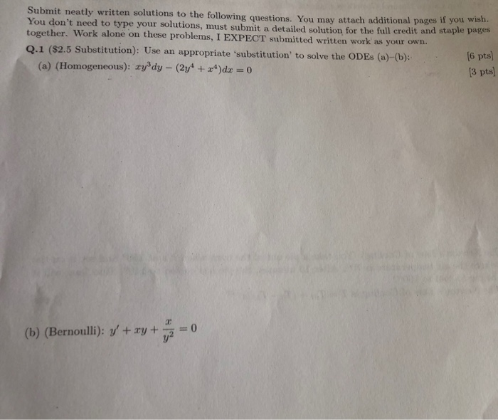 Solved Submit neatly written solutions to the following | Chegg.com