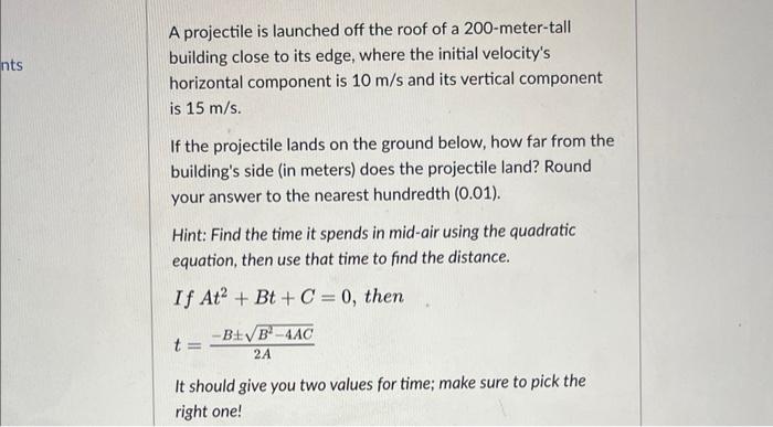 Solved A projectile is launched off the roof of a | Chegg.com