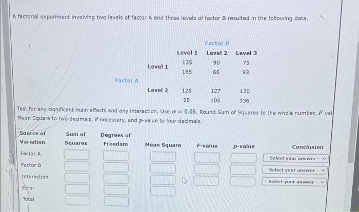 Solved A factorial experiment involving two levels of factor | Chegg.com