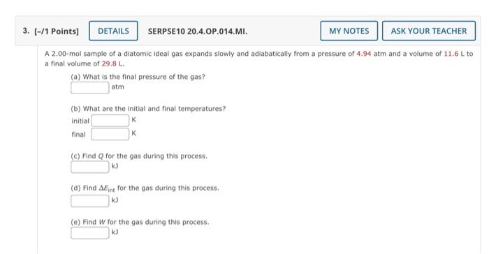 Solved A 2.00−mol Sample Of A Diatomic Ideal Gas Expands | Chegg.com