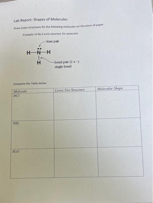 Solved Lab Report: Shapes Of Molecules Draw Lewis Structures | Chegg.com