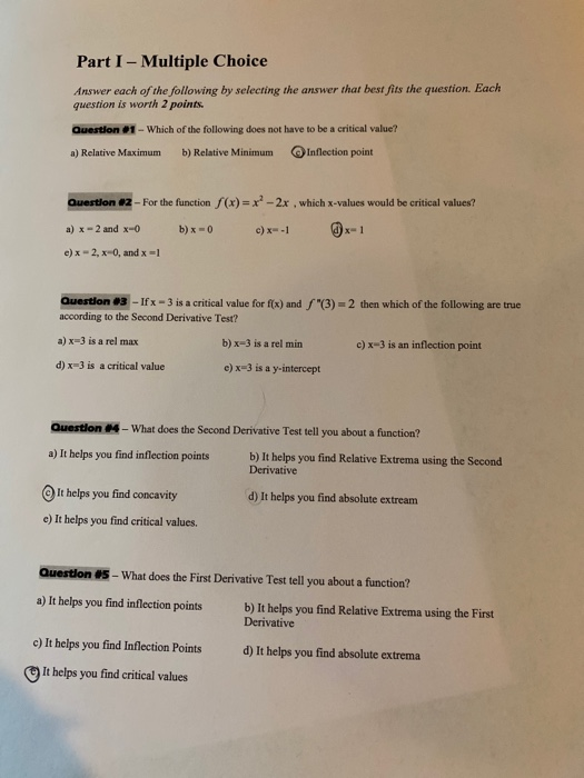 Solved Part I - Multiple Choice Answer each of the following | Chegg.com