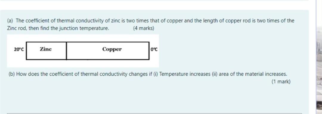 Solved (a) The coefficient of thermal conductivity of zinc | Chegg.com