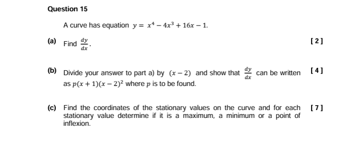 Solved Question 15A curve has equation y=x4-4x3+16x-1.(a) | Chegg.com