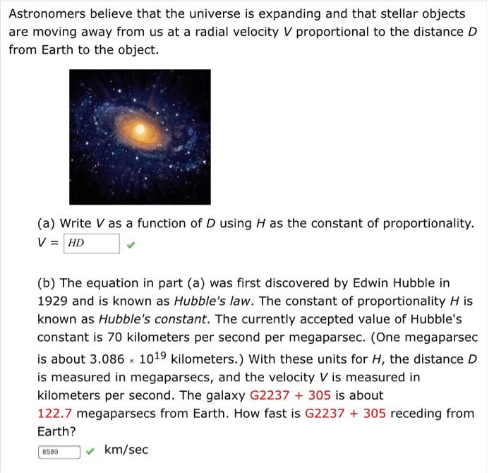 Solved Astronomers believe that the universe is expanding | Chegg.com