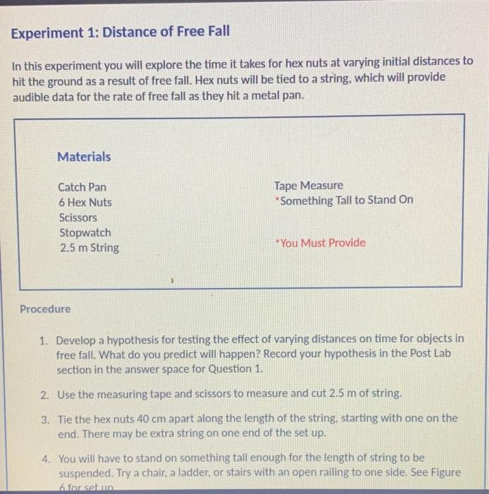 experiment 1 distance of free fall