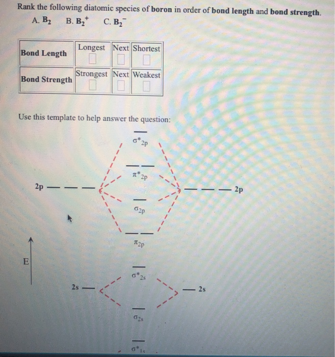 Solved Rank the following diatomic species of boron in order