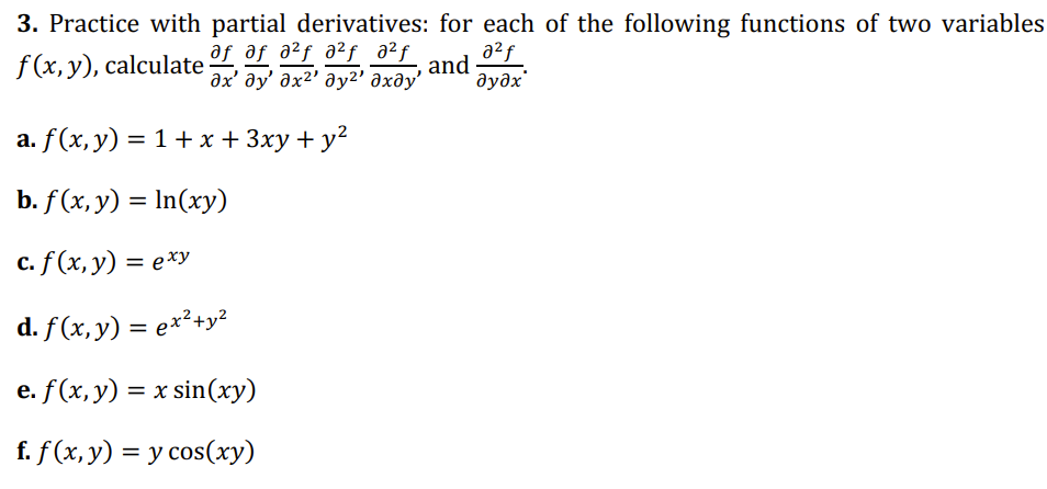 Practice with partial derivatives: for each of ﻿the | Chegg.com