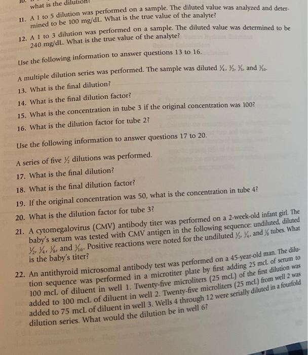 Solved 11. A 1 to 5 dilution was performed on a sample. The