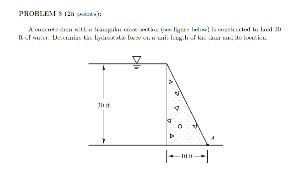 Solved PROBLEM 3 (25 ﻿points): A concrete dam with a | Chegg.com