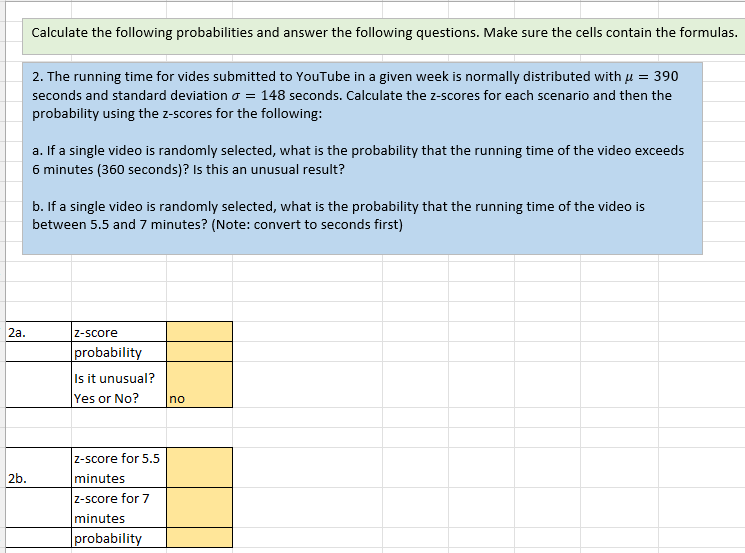 Solved Show how you would use formulas in excel to solve | Chegg.com
