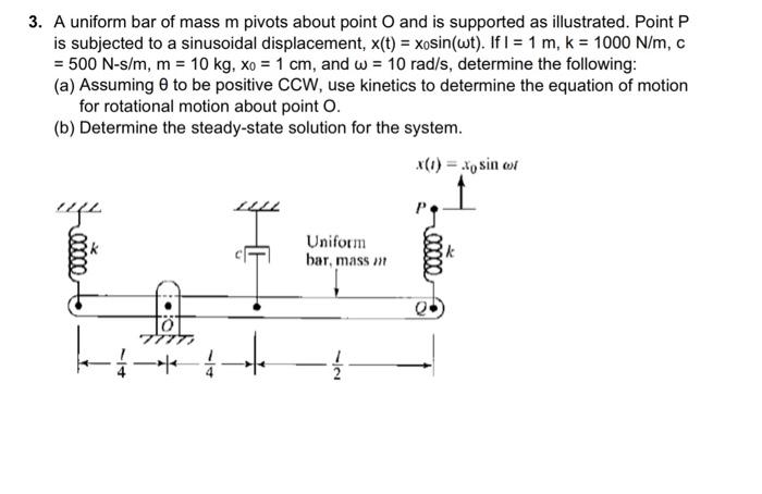 Solved A uniform bar of mass m pivots about point O and is | Chegg.com