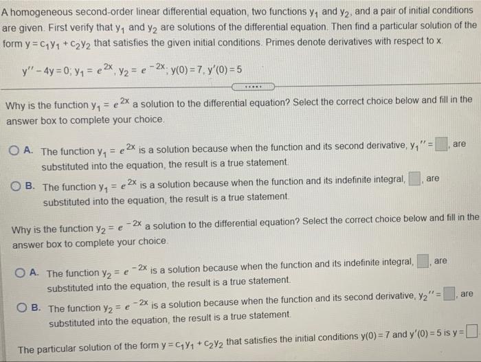 Solved A homogeneous second-order linear differential | Chegg.com