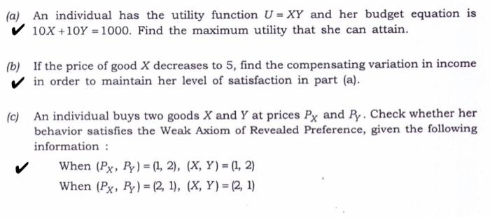 Solved (a) An individual has the utility function U = XY and | Chegg.com