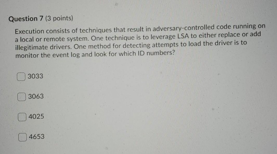 Solved Question 7 (3 points) Execution consists of | Chegg.com