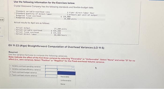Solved Use the following information for the Exercises | Chegg.com