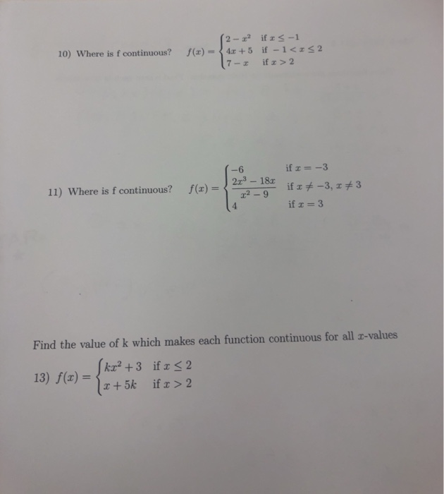 Solved 10 Where Is F Continuous F X 12 If Us 1 4x Chegg Com