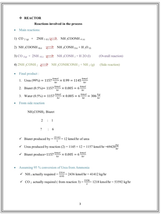 Hello,plz, this is the mass balance for urea process, | Chegg.com