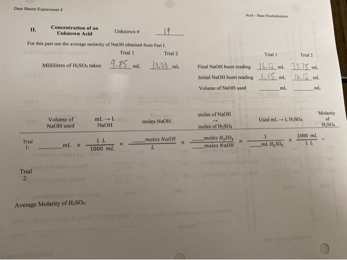 experiment 1 neutralization of acids and bases data sheet