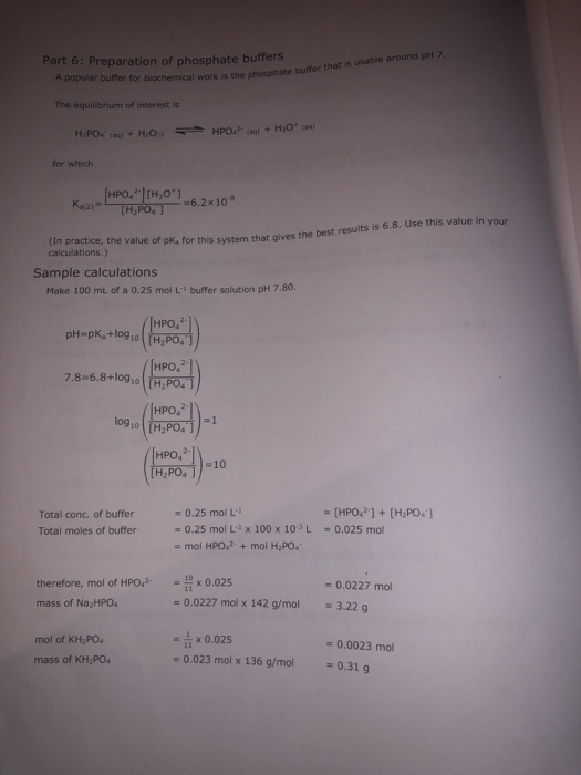 Solved A popular buffer for biochemical work is the