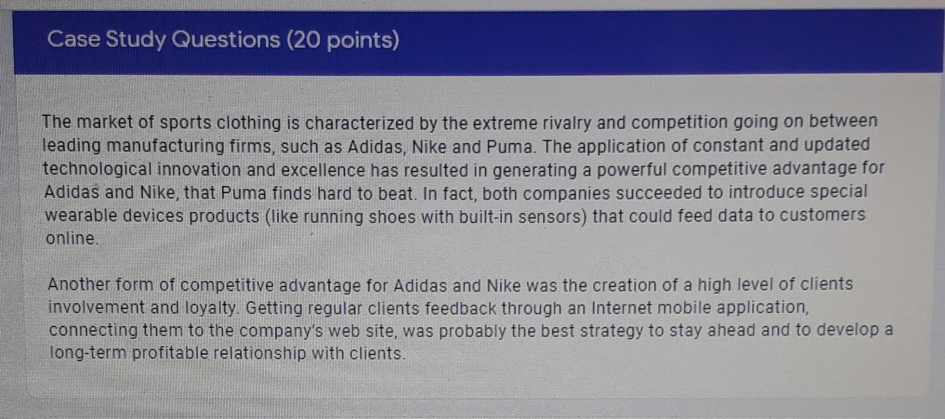 adidas competitive advantage over nike