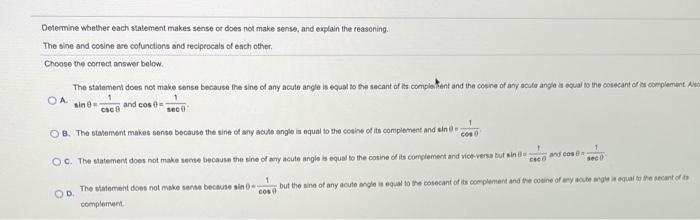 Solved Determine whether each statement makes sense of does | Chegg.com