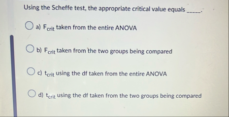 Solved Using the Scheffe test, the appropriate critical | Chegg.com