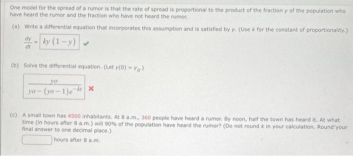 Solved One model for the spread of a rumor is that the rate | Chegg.com