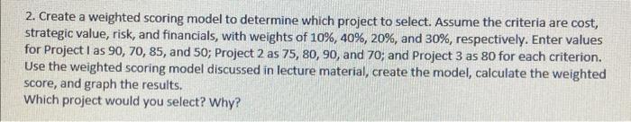 Solved 2. Create a weighted scoring model to determine which | Chegg.com