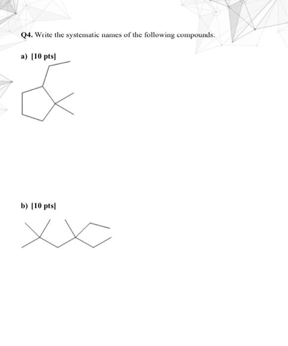 Solved Q4. Write the systematic names of the following | Chegg.com