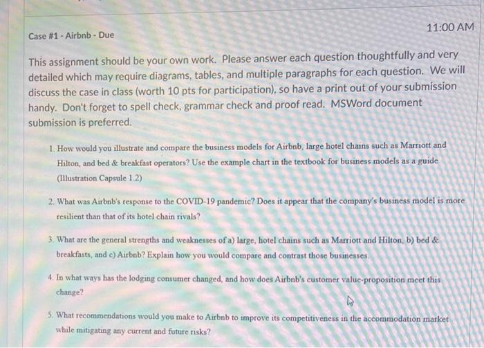 Solved 11:00 AM Case #1 - Airbnb - Due This Assignment | Chegg.com