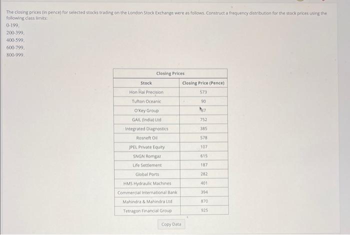 solved-the-closing-ptices-in-pence-for-selected-stocks-chegg