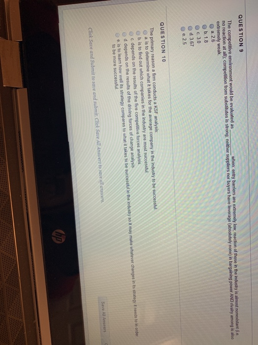 Solved QUESTION 9 The competitive environment would be | Chegg.com