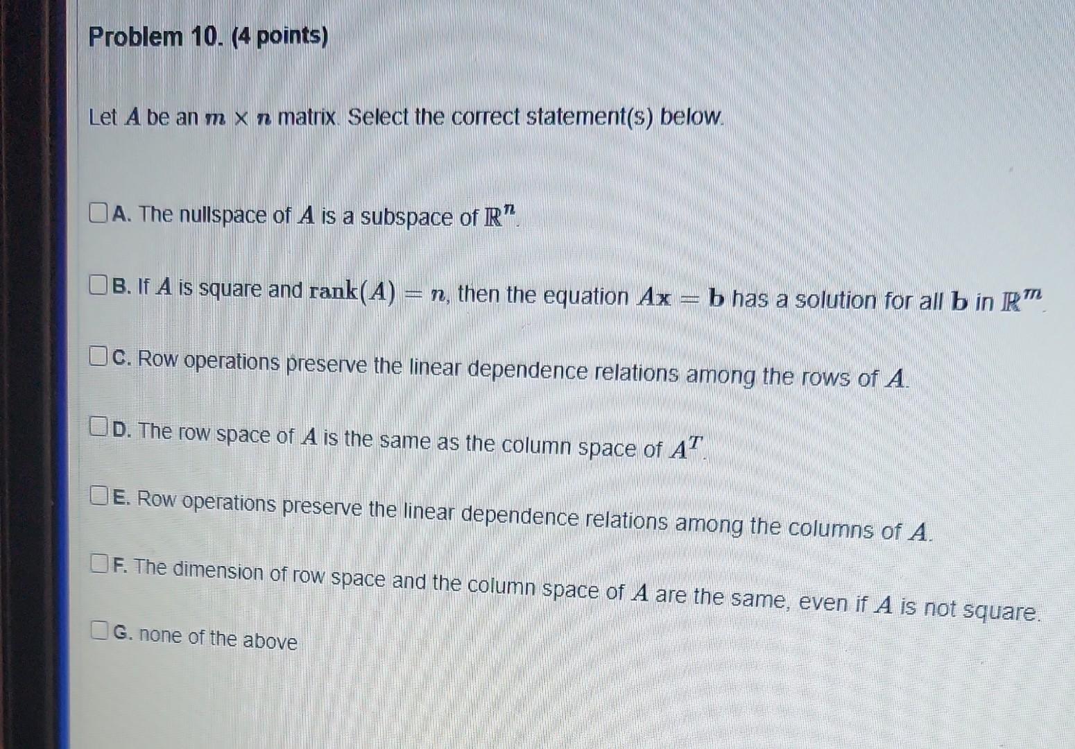 Solved Let A be an m n matrix. Select the correct Chegg