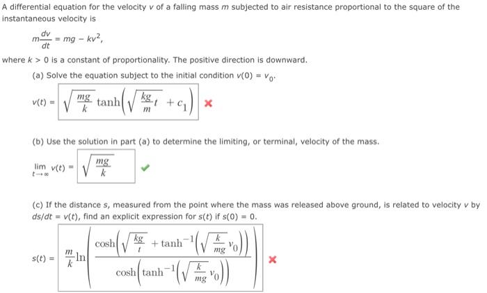 Solved A differential equation for the velocity v of a | Chegg.com