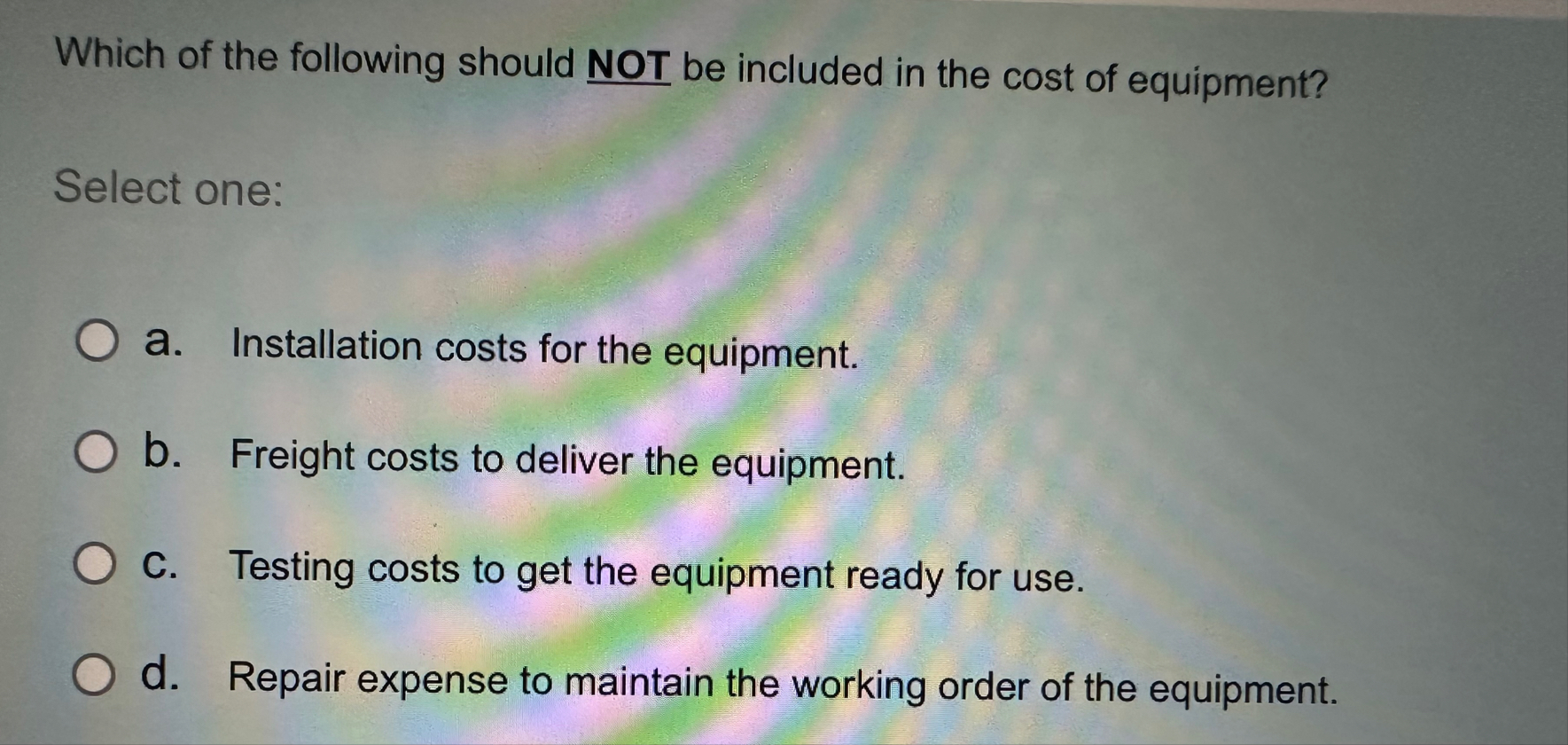Solved Which of the following should NOT be included in the | Chegg.com