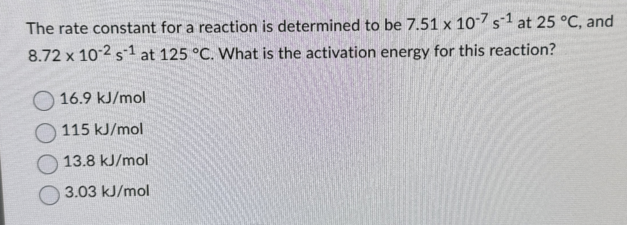 Solved The rate constant for a reaction is determined to be | Chegg.com