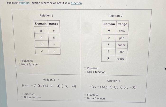 Solved For Each Relation, Decide Whether Or Not It Is A | Chegg.com