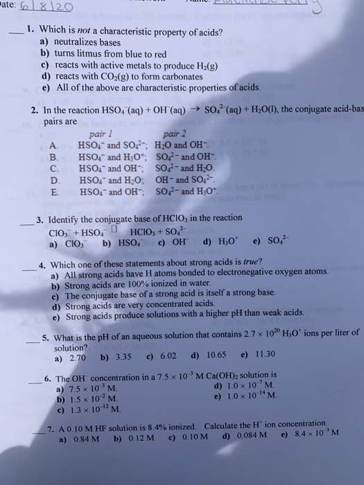 Solved 1 Given The Following Balanced Equation Determine