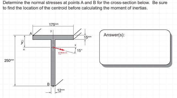 Solved Determine the normal stresses at points A and B for | Chegg.com