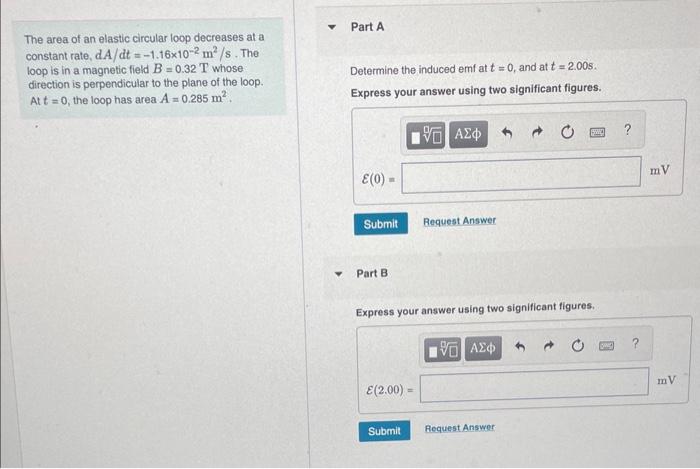 Solved The area of an elastic circular loop decreases at a | Chegg.com