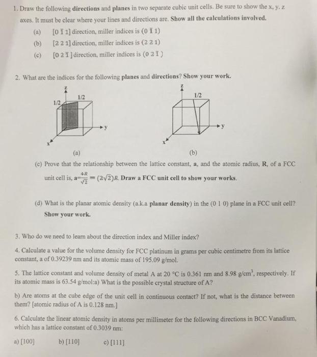 Solved 1. Draw the following directions and planes in two | Chegg.com