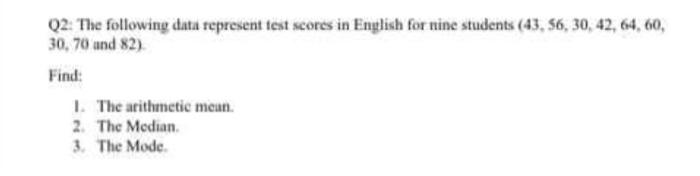 Solved Q2: The following data represent test scores in | Chegg.com