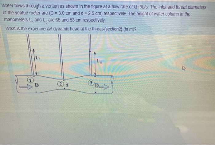 Solved Water flows through a venturi as shown in the figure | Chegg.com