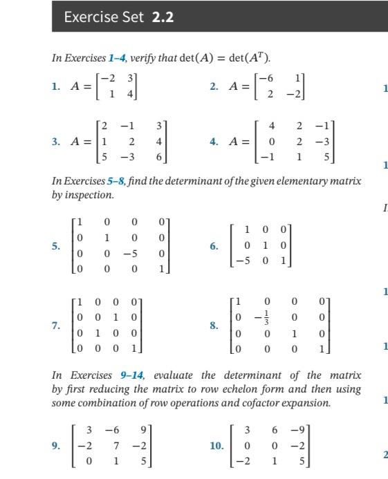 Solved Exercise Set 2.2 In Exercises 1-4, Verify That Det(A) | Chegg.com